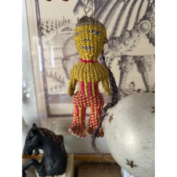 Sisal Primitive tribal doll handmade jute girl natural mini ethnic African 7” - Picture 11 of 15